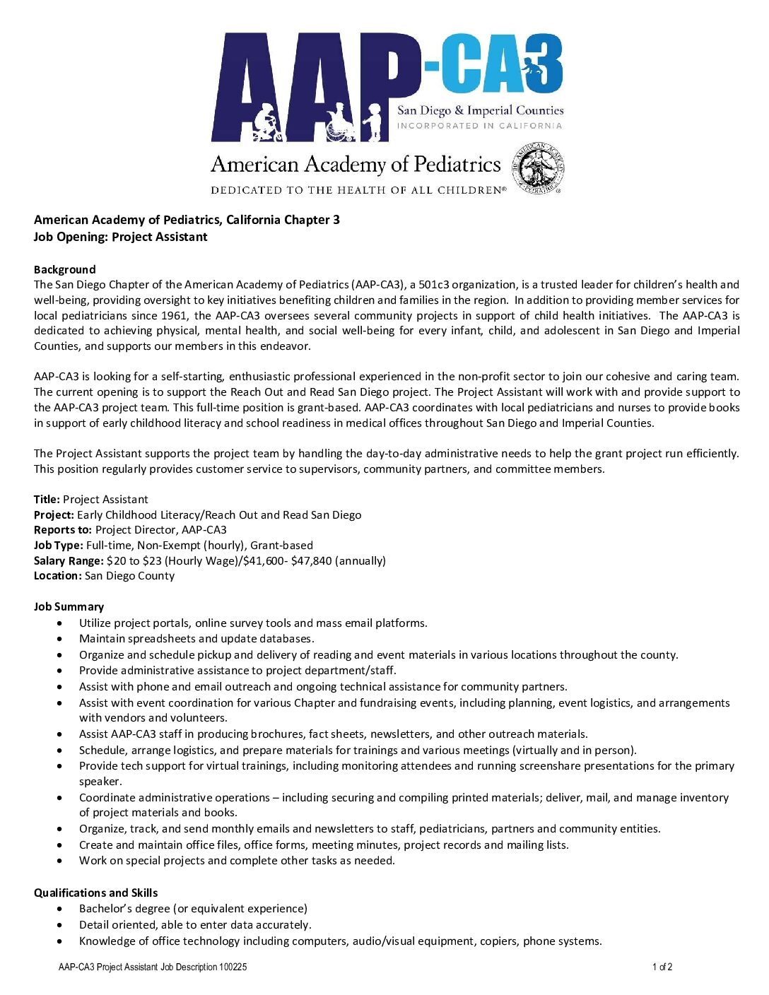 RORSD Project Assistant Posting 10.7.25 – American Academy of ...